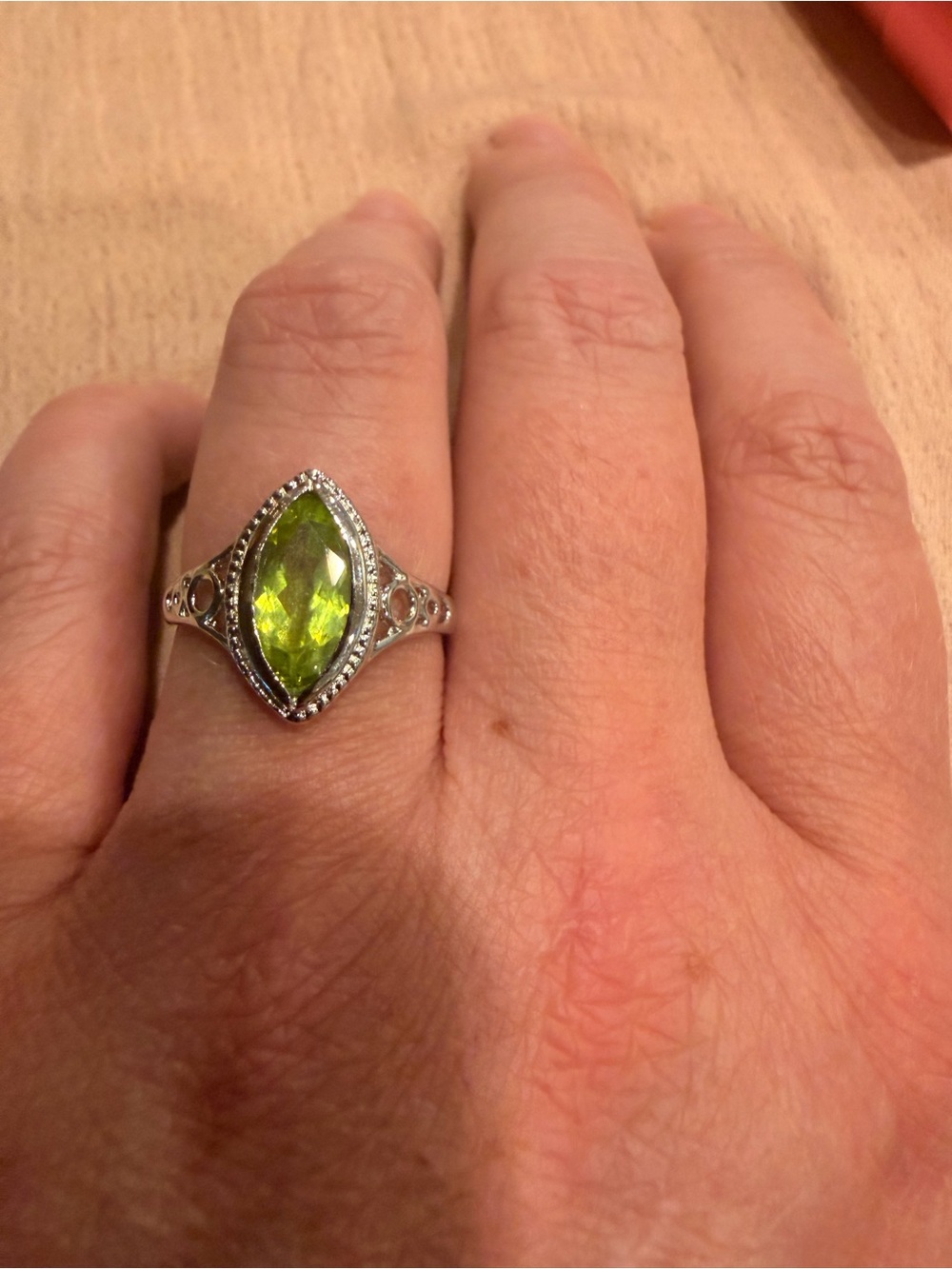 Green Marquise Gemstone Sterling Ring - Women Jewelry